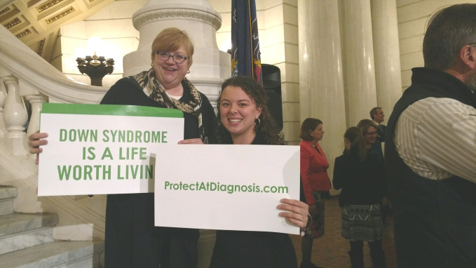 Michele Inter, left, director of Disabilities Ministries for the Diocese of Erie, and Patrice Swick, director of the Office of Social Justice and Life, attended the March 12 Harrisburg rally.